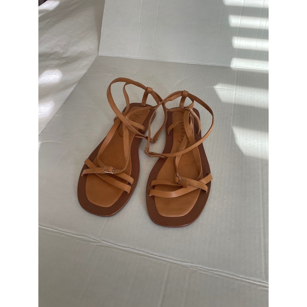 Vicenza Free People Athena Leather Multi-Strap Sandals Tan Wrap Ankle Size 8